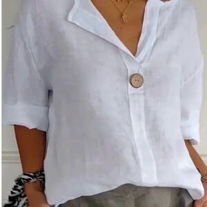 Elegant White Button-Down Linen Shirt